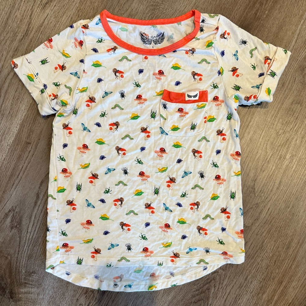 Free Birdees Kids Bug Bamboo Pocket Tee • Size 6